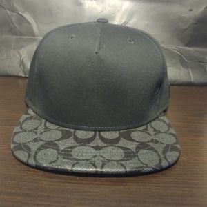 Coach Men’s Flat Brim Embossed Logo Black Hat NWT